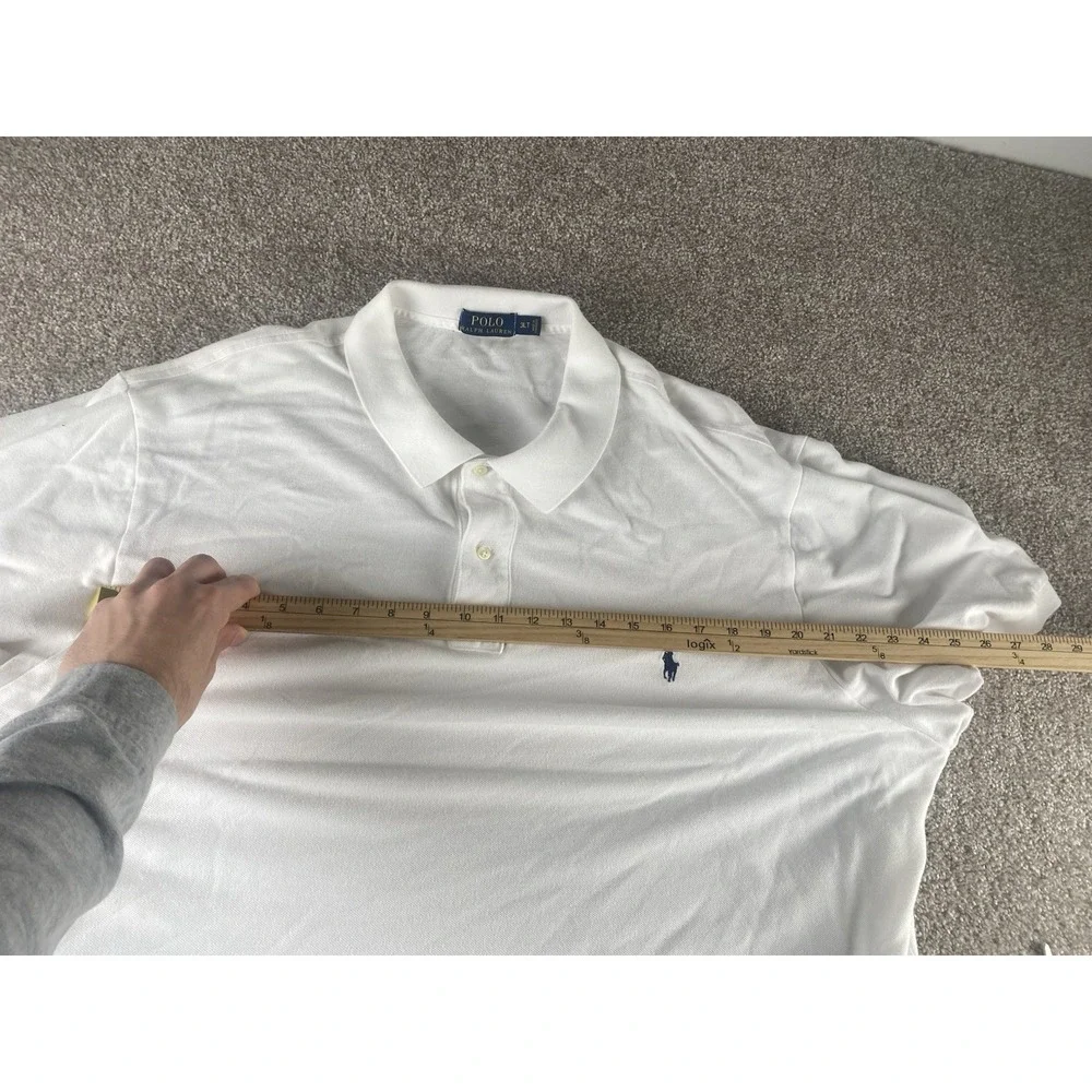 Polo Ralph Lauren Solid White Polo Mens 3XLT Blue Pony Cotton Preppy School Work